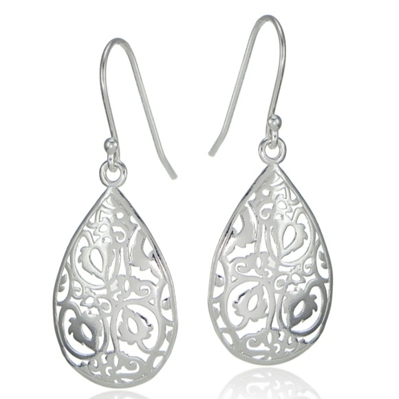 New Lite Sterling Silver Filigree Dangling Teardrop Earrings Fishhook Backings - Picture 1 of 6